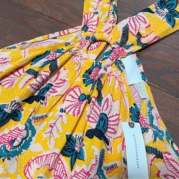 Maeve Anthropologie Mica Tropical Yellow Floral Sleeveless fun soft Halter top - Picture 6 of 11